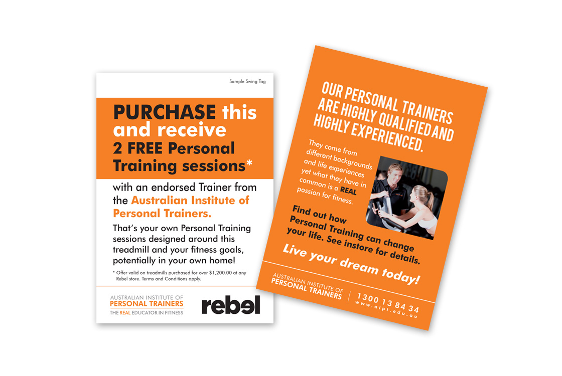 Australian Institute of Personal Trainers AMart & Rebel swing tag