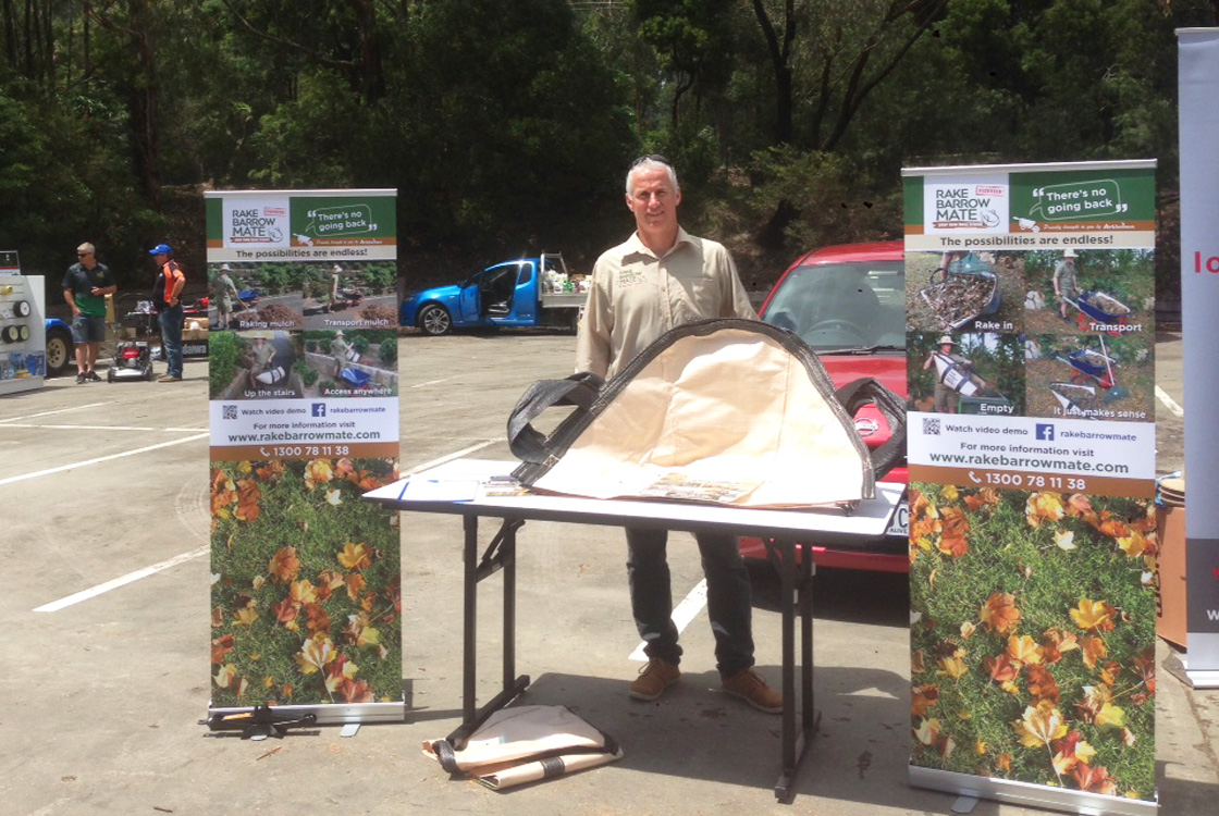 Rake Barrow Mate Pull up banners on display